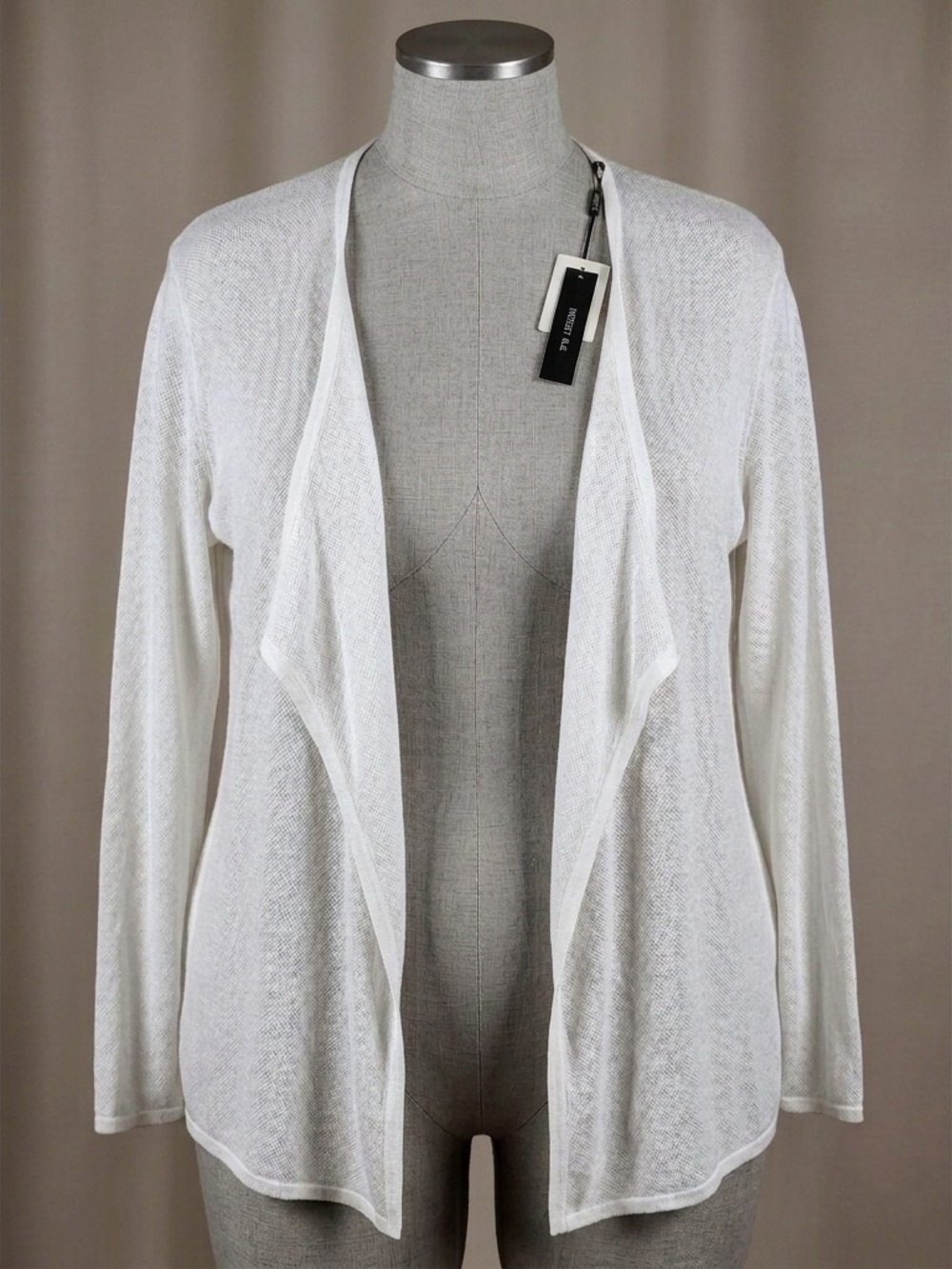 August Silk White Open Front Draped Cardigan Sweater Large Lightweight